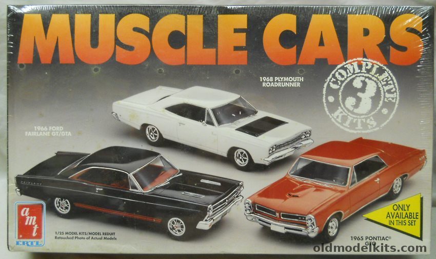 AMT 1/25 3 Muscle Cars 1966 Ford Fairlane GT/GTA / 1968 Plymouth Road Runner / 1965 Pontiac GTO, 8123 plastic model kit